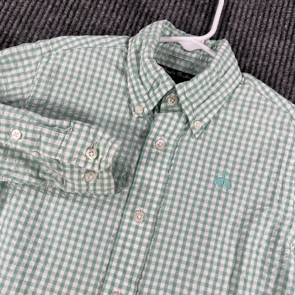 Brooks Brothers Shirt Boys Small Green Seersucker Check Long Sleeve Button Down